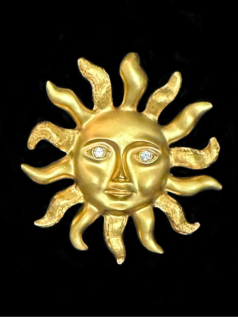 Gold Sunburst Face Brooch - Elegant Women's Jewelry